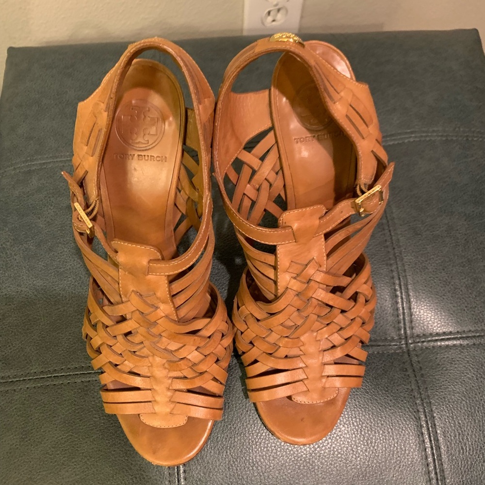 Tory Burch Brown Woven Leather Sandals